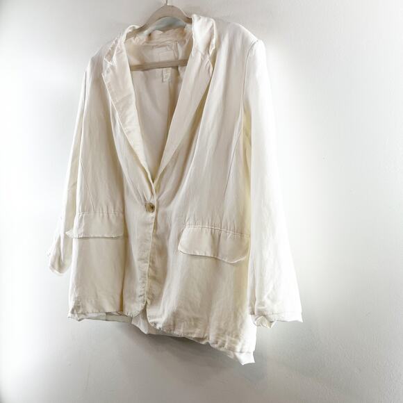 H&M Linen Blend Long Sleeve Notch Lapel Single Breasted Blazer White Large - Picture 5 of 8